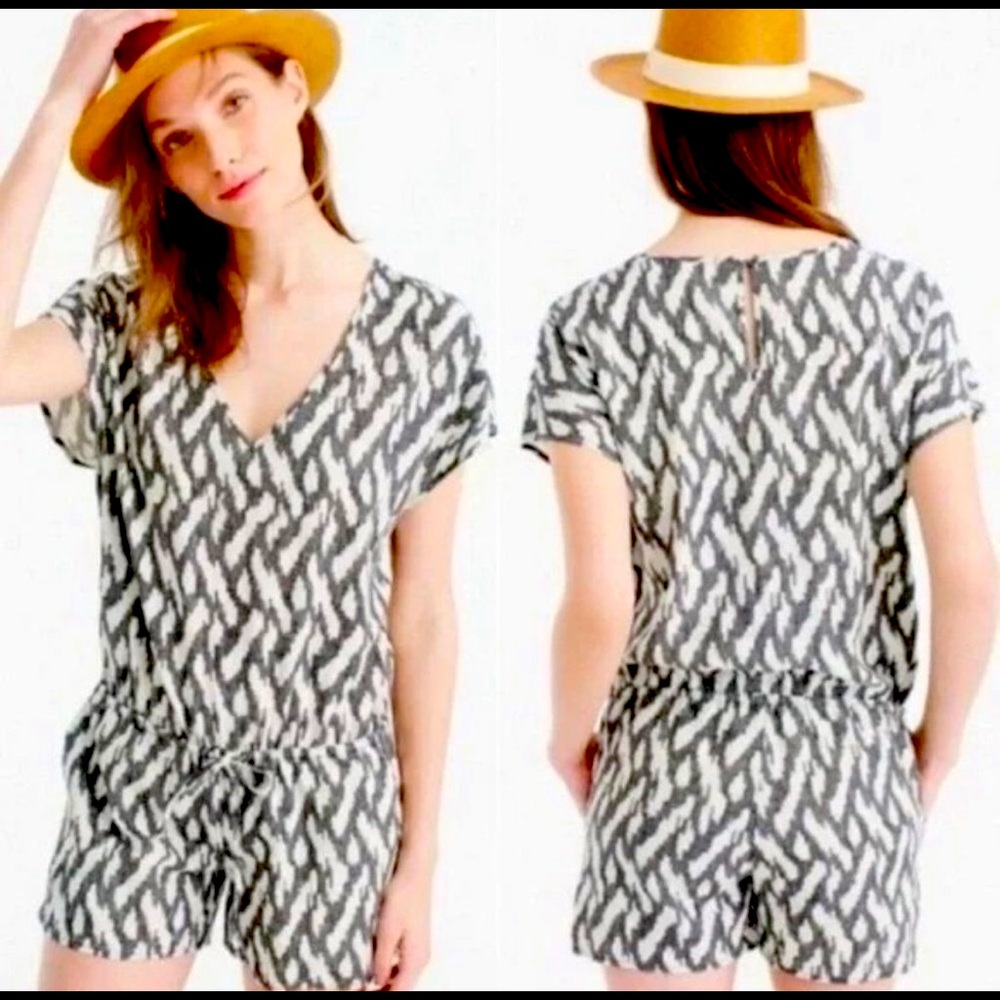 J Crew short sleeve printed romper size M